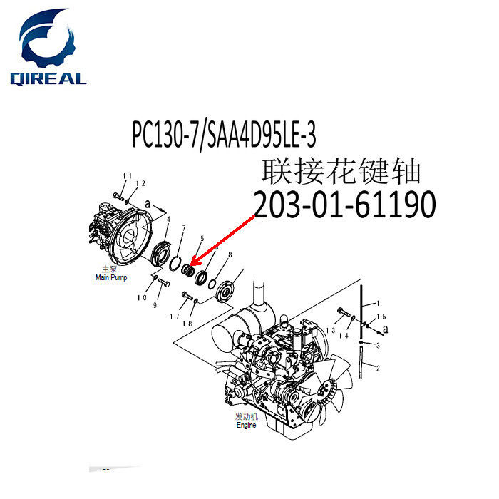 Excavator Pump Coupling S4D102 Motor 203-01-61190 Shaft